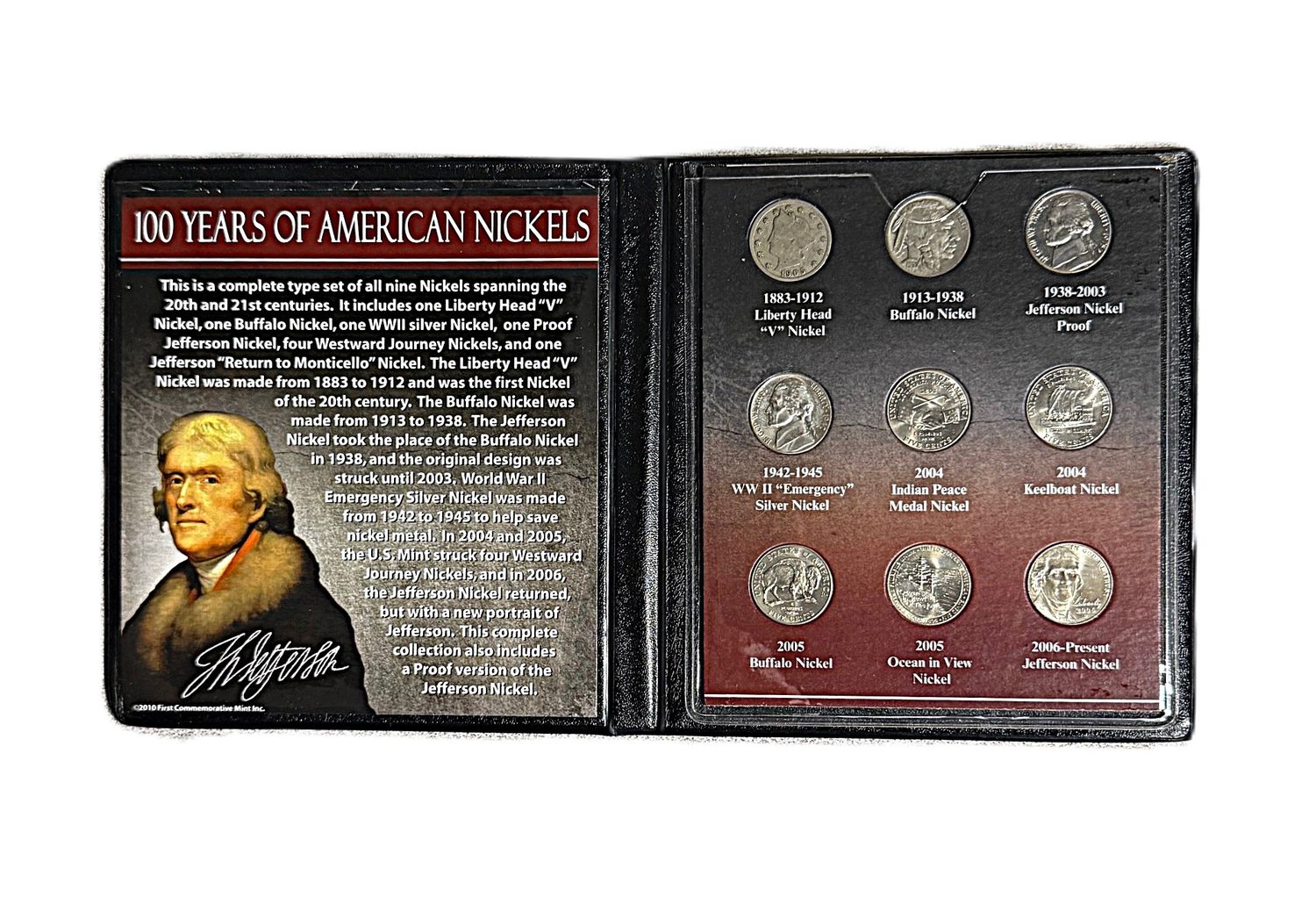 100 Years of American Nickels 9-Coin Genuine US Mint Type Set with Display Case &amp; COA First Commemorative Mint