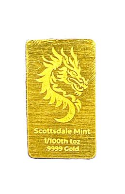 2024- 1/100 oz Gold Dragon Bar- Scottsdale Mint- .9999