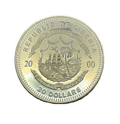 2000 Liberia 20 Dollars Stonewall Jackson Civil War Silver Proof .999 Fine