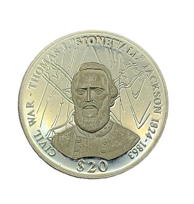 2000 Liberia 20 Dollars Stonewall Jackson Civil War Silver Proof .999 Fine