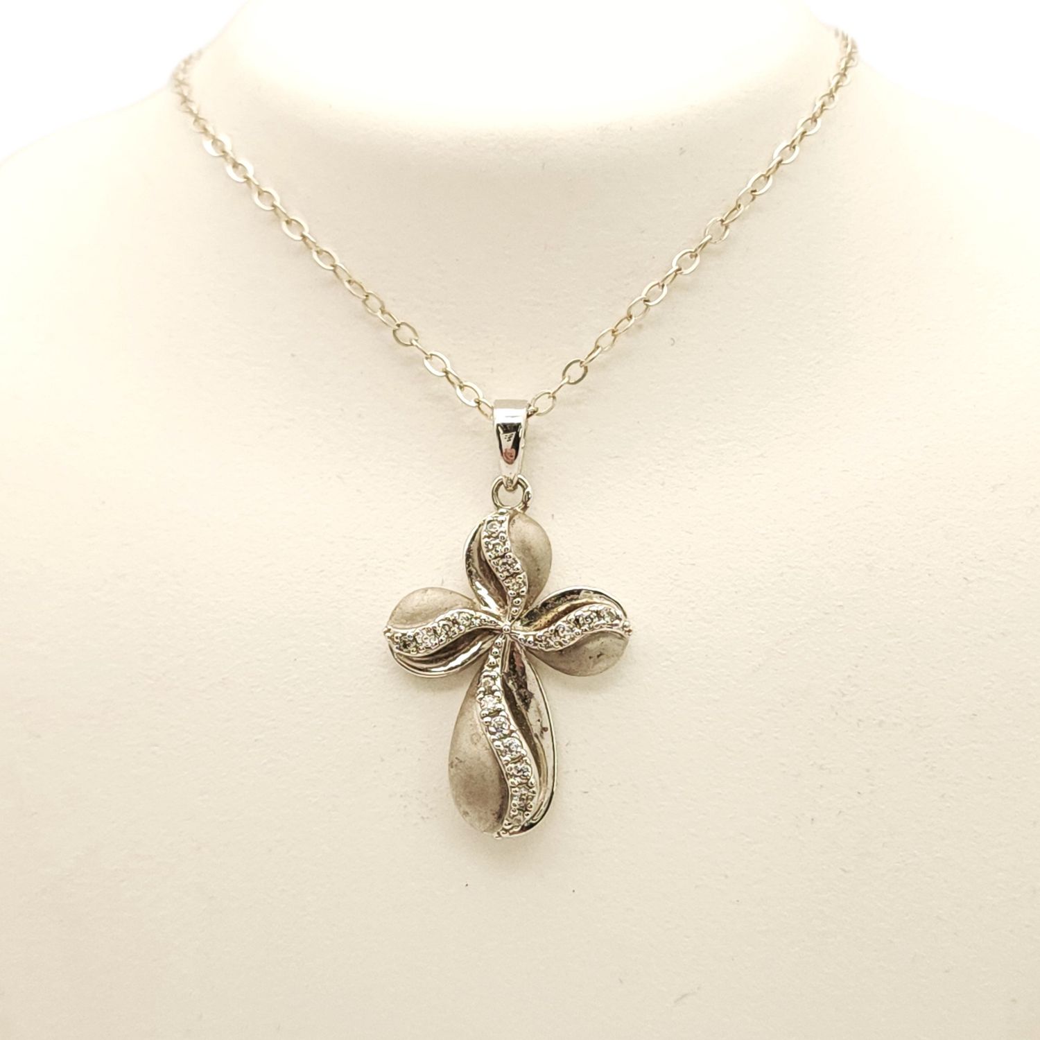 Sterling Silver Eternal Ribbon Cross on Sterling Silver Chain- Size: 16"