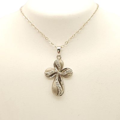 Sterling Silver Eternal Ribbon Cross on Sterling Silver Chain- Size: 16"