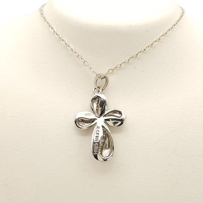 Sterling Silver Eternal Ribbon Cross on Sterling Silver Chain- Size: 16"