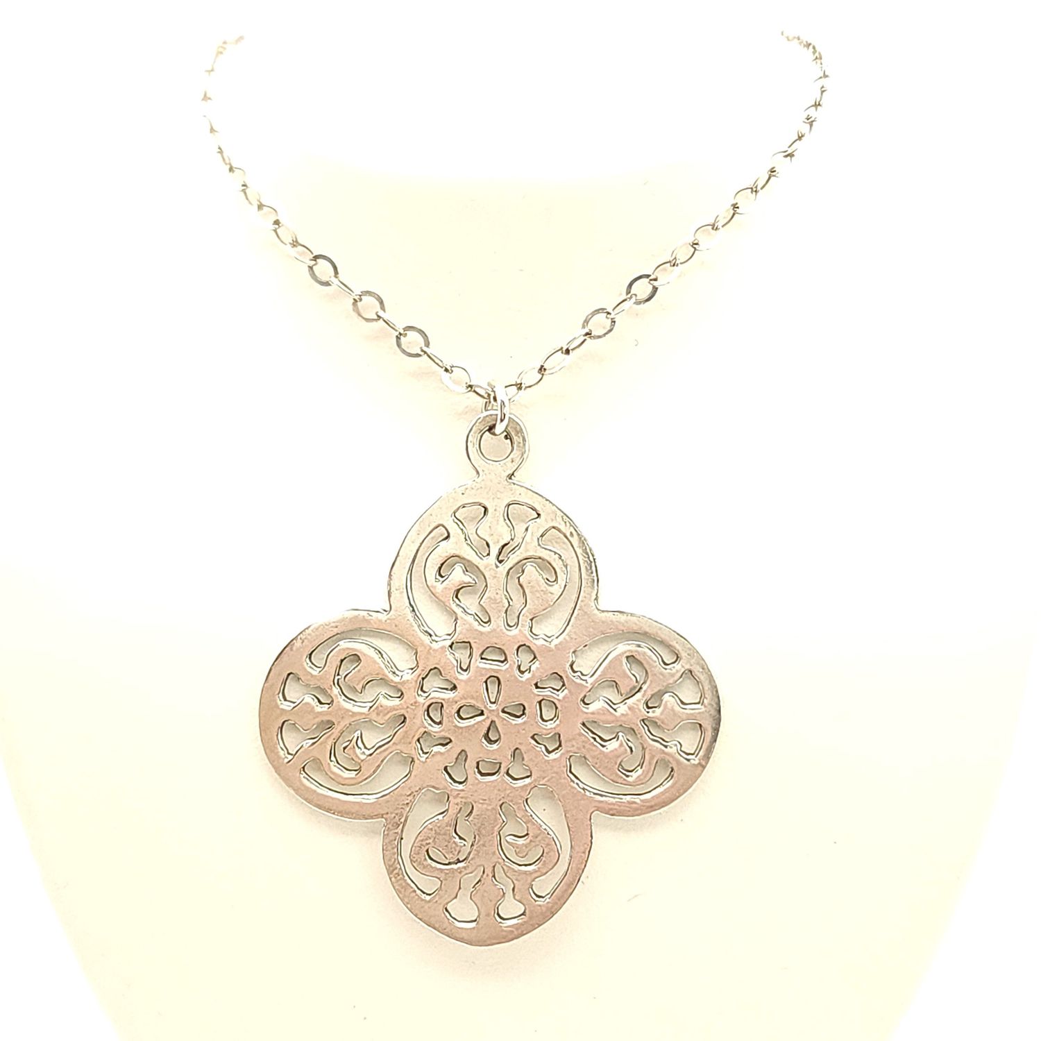 Sterling Silver Filigree Pendant on Sterling Silver Necklace- Size: 31-33"
