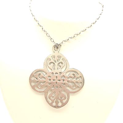 Sterling Silver Filigree Pendant on Sterling Silver Necklace- Size: 31-33"
