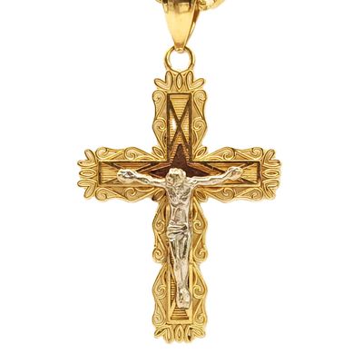 14k Tri-Color Gold Cross on 14k Tri-Color Mariner Necklace- Size: 24.5"