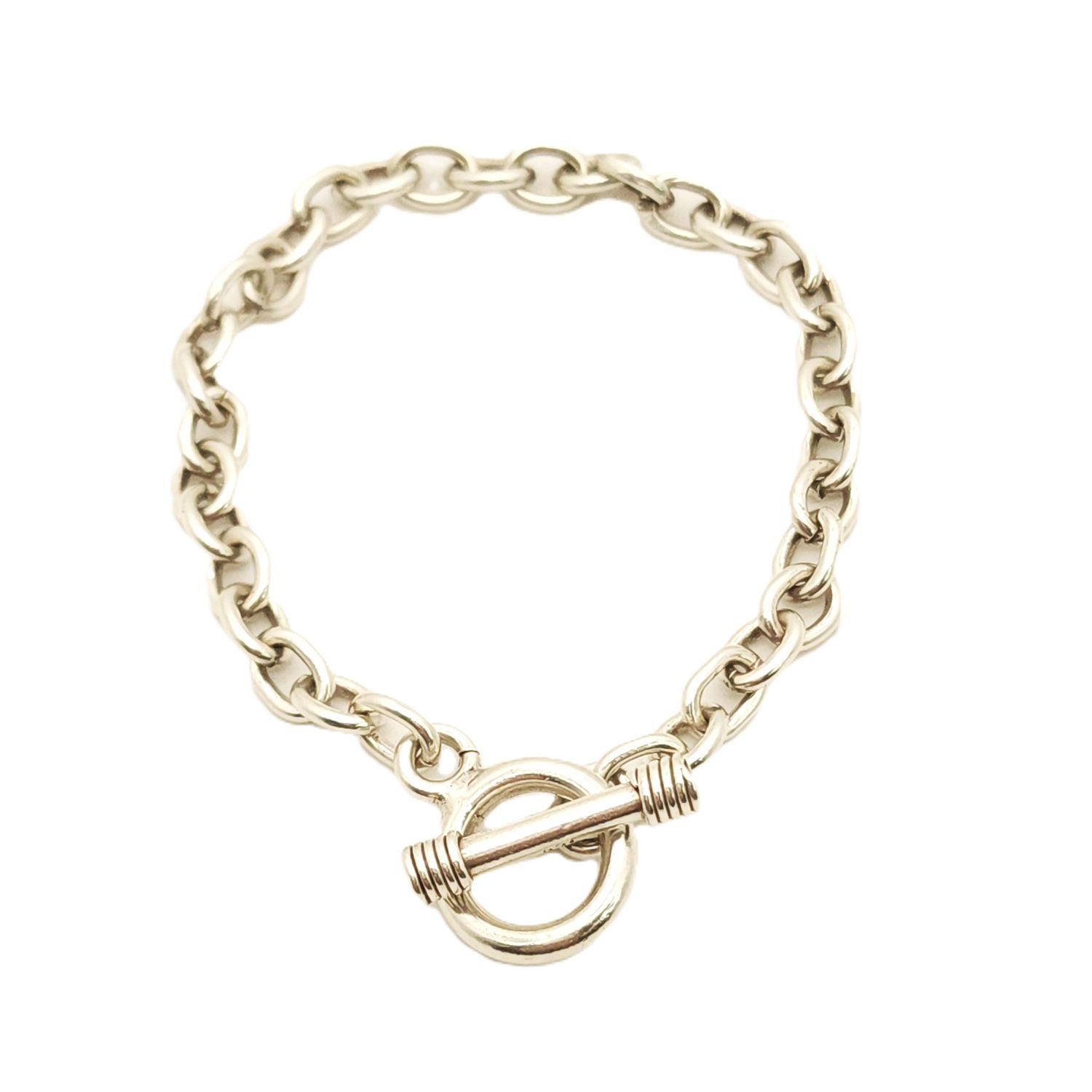Sterling Silver Cable Link Toggle Bracelet- Size: 8"