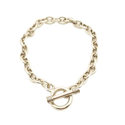 Sterling Silver Cable Link Toggle Bracelet- Size: 8"