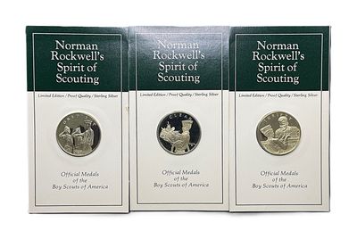 Franklin Mint Norman Rockwell Spirit of Scouting Sterling Silver Proof 12 Medal Set - Official Boy Scouts of America
