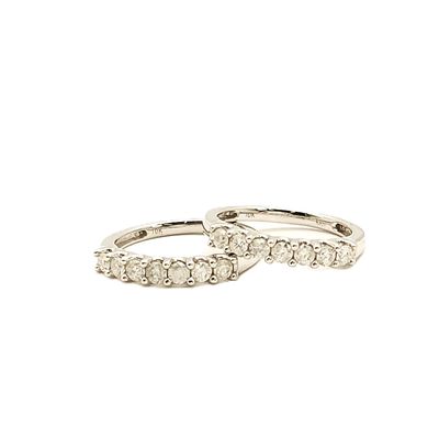 10k White Gold &amp; Diamond Band Set of 2 Rings- Size: 7