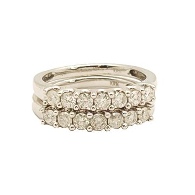 10k White Gold &amp; Diamond Band Set of 2 Rings- Size: 7