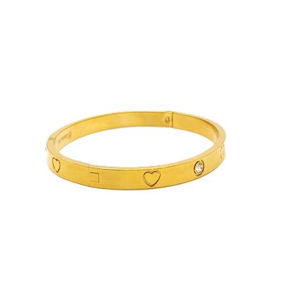Stainless Heart Bangle Bracelet- Gold