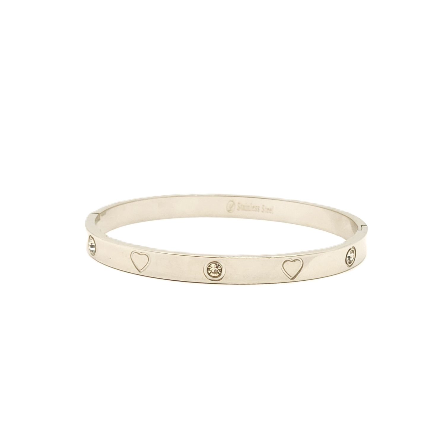 Stainless Heart Bangle Bracelet- Silver