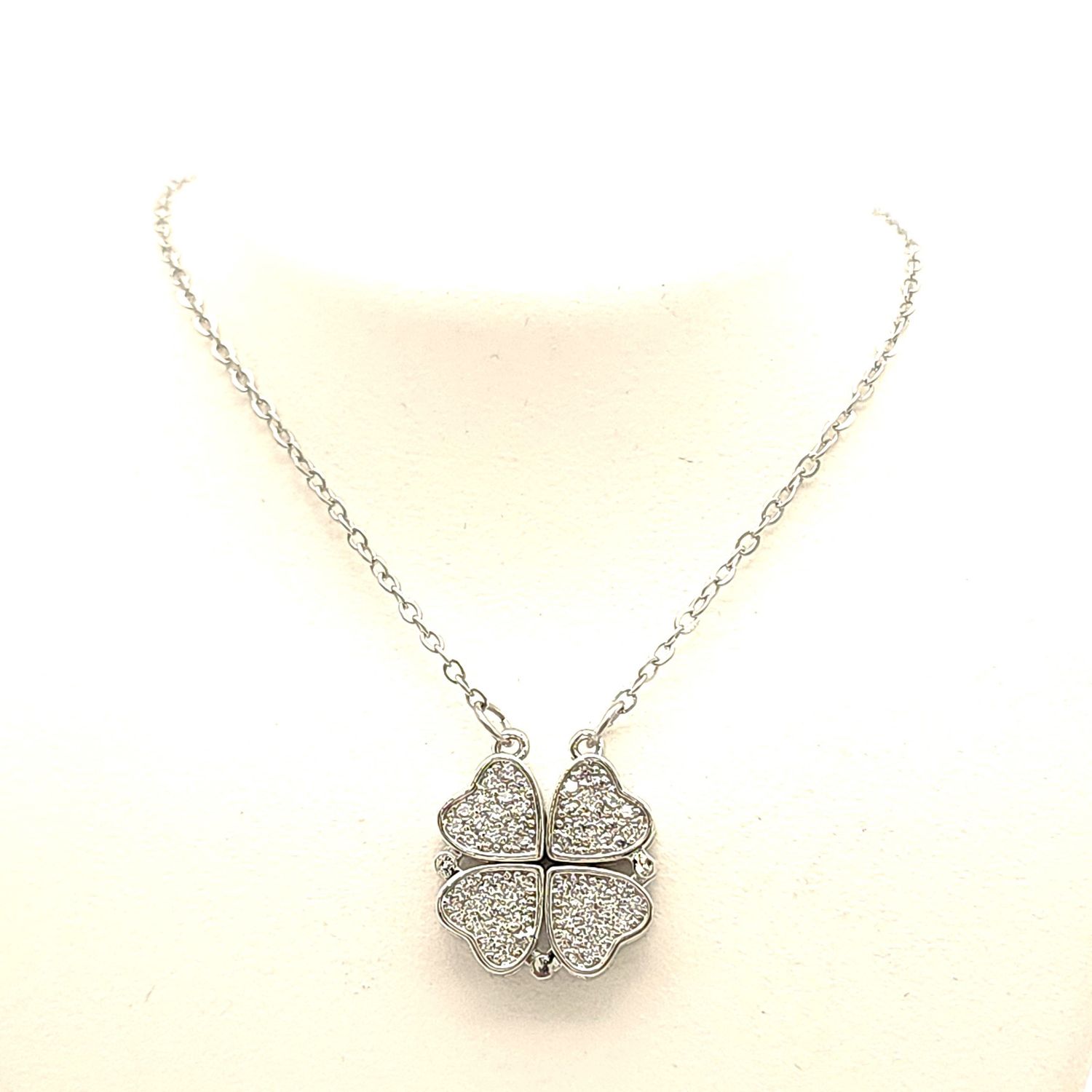 Stainless Silver Clover/Heart Necklace- Size: 16"-20"