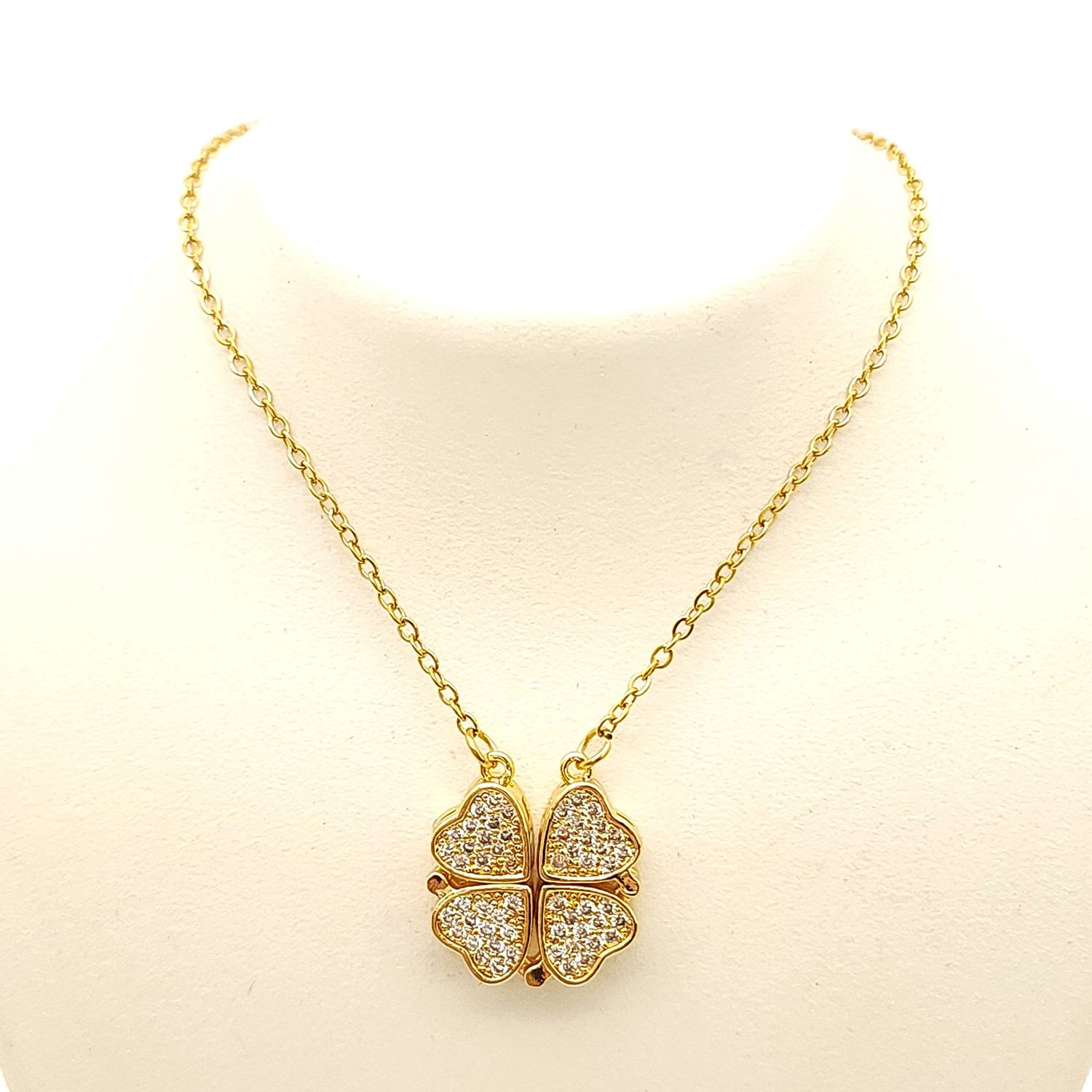 Stainless Gold Clover/Heart Necklace-   Size: 16"-20"