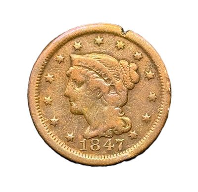 1847 Braided Hair Large Cent- Copper Penny