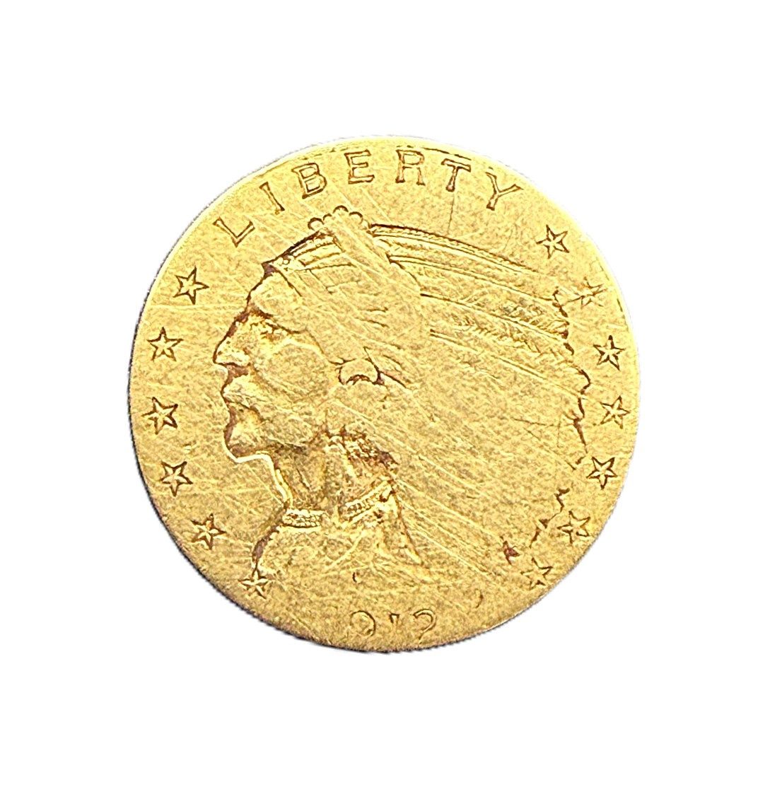 1912 Indian Head $2.50 Quarter Eagle Gold Coin