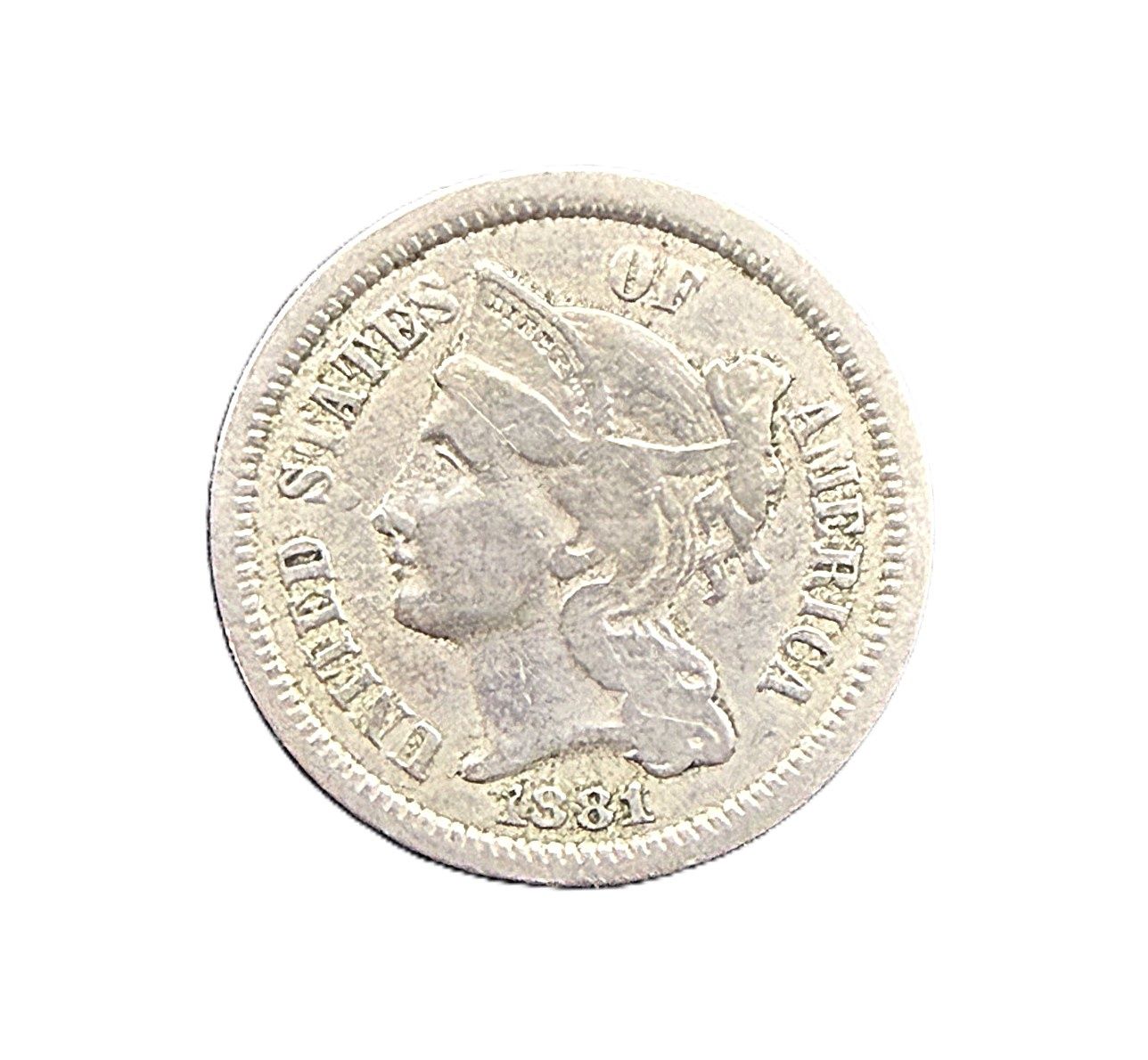 1881 Three Cent Nickel Philadelphia Mint Copper Nickel Coin