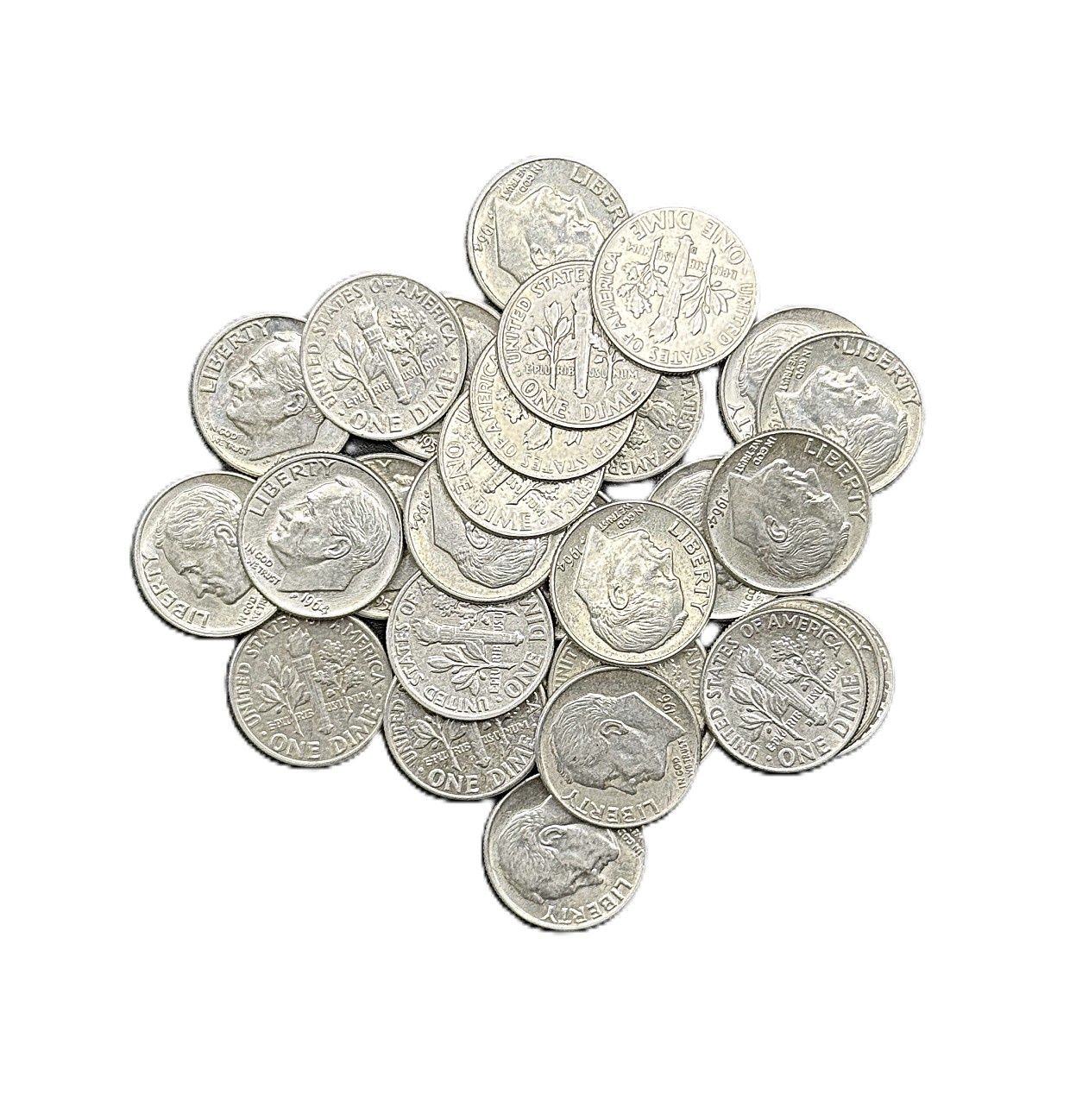 1946-1964 Roosevelt 90% Silver Dime Mostly Uncirculated Lot of 10