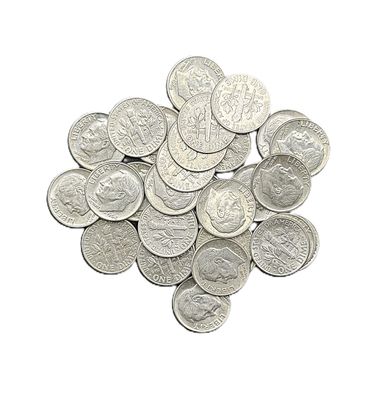 1946-1964 Roosevelt 90% Silver Dime Mostly Uncirculated Lot of 10