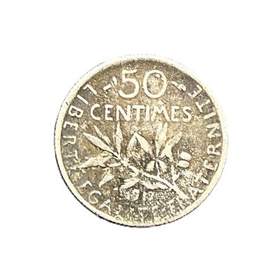 1917 France 50 Centimes Sower Silver Coin