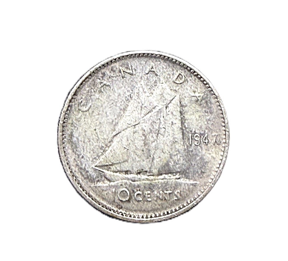 1947 Canada Silver 10 Cents George VI (Bluenose) Coin