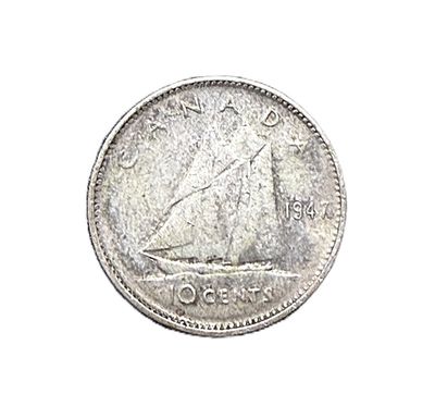 1947 Canada Silver 10 Cents George VI (Bluenose) Coin