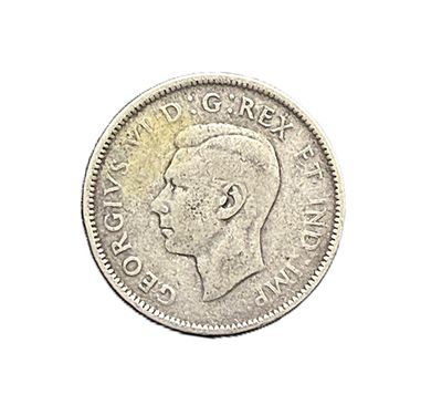 1947 Canada 25 Cents Silver Quarter George VI Caribou Dot Variety