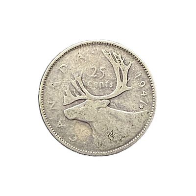 1947 Canadian 25 Cents Silver Quarter - George VI