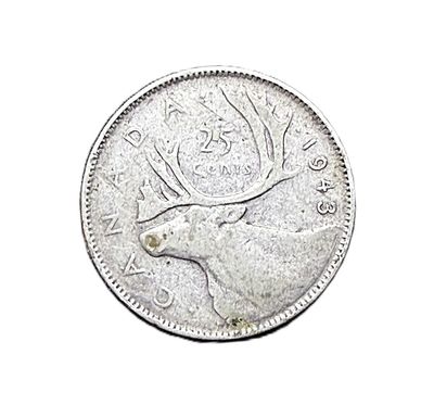 1943 Canada Silver 25 Cents Caribou George VI Coin