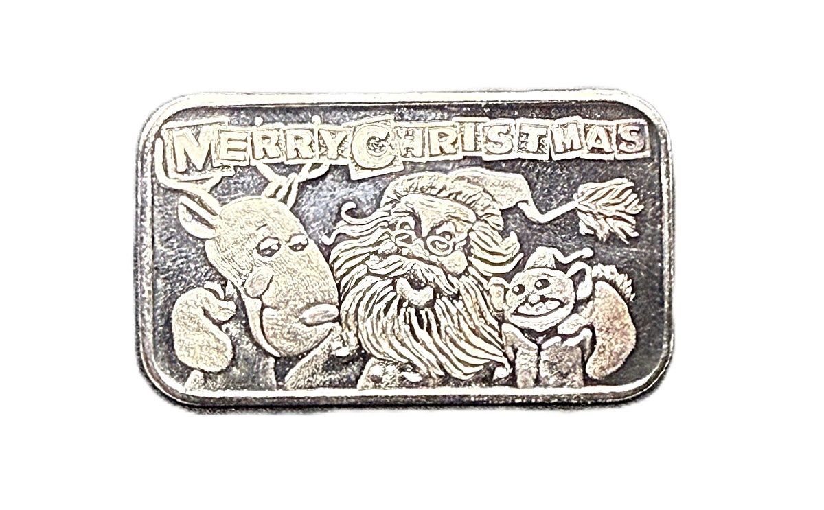 1 oz Silver Merry Christmas Santa Reindeer Vintage Art Bar