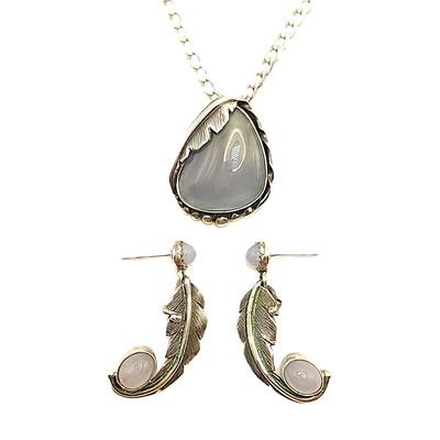 Sterling Silver Blue Chalcedony Earrings &amp; Pendant Set- SS Chain- Size: 17.5" X 3mm