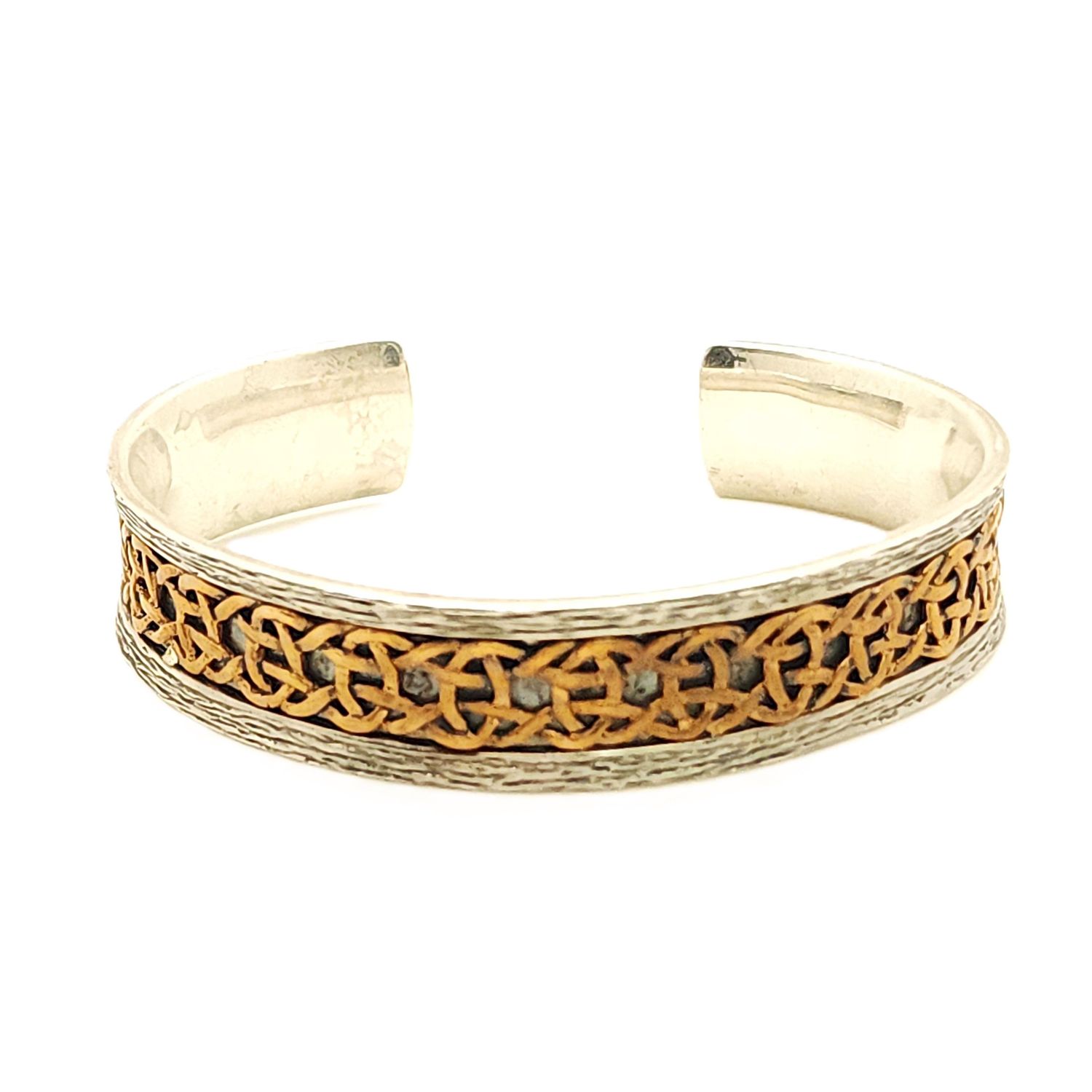 Sterling Silver &amp; Copper Inlay Scavig Celtic Cuff Bracelet