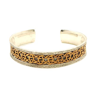 Sterling Silver &amp; Copper Inlay Scavig Celtic Cuff Bracelet