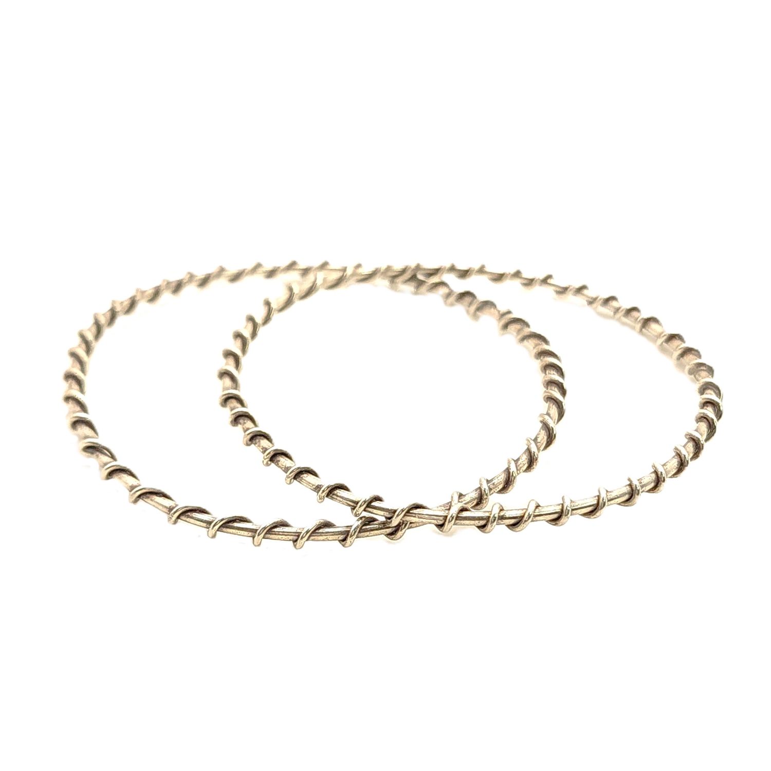 Sterling Silver Twisted Bangle Bracelet Set of 2