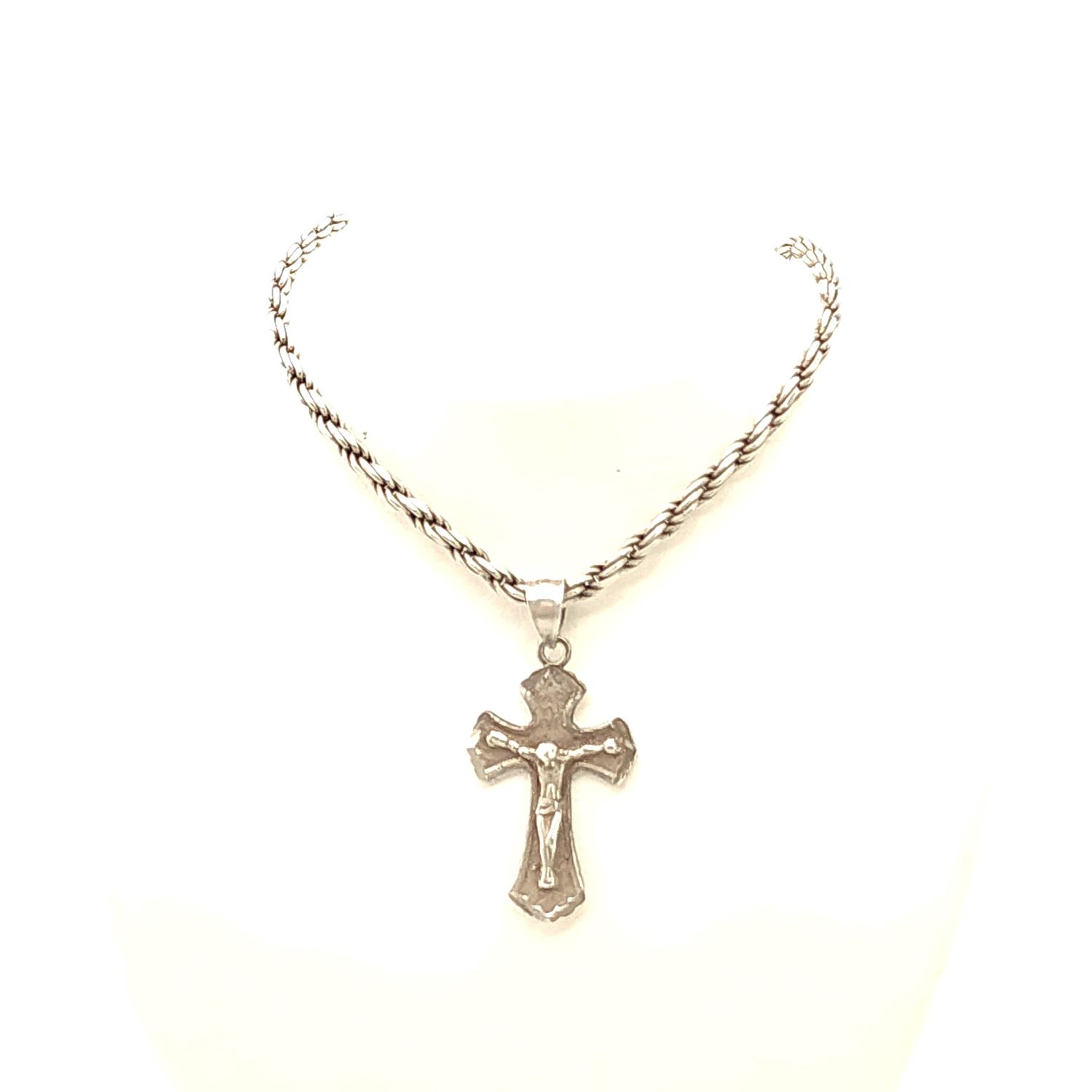 Sterling Silver Cross on Sterling Silver Rope Chain- Size: 20" X 2.5mm