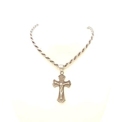 Sterling Silver Cross on Sterling Silver Rope Chain- Size: 20" X 2.5mm