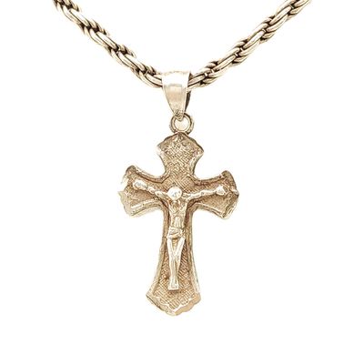 Sterling Silver Cross on Sterling Silver Rope Chain- Size: 20" X 2.5mm