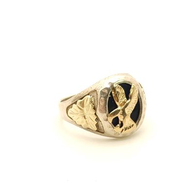 Sterling Silver- Black Hills Gold- Black Onyx- Flying Eagle Ring- Size: 12