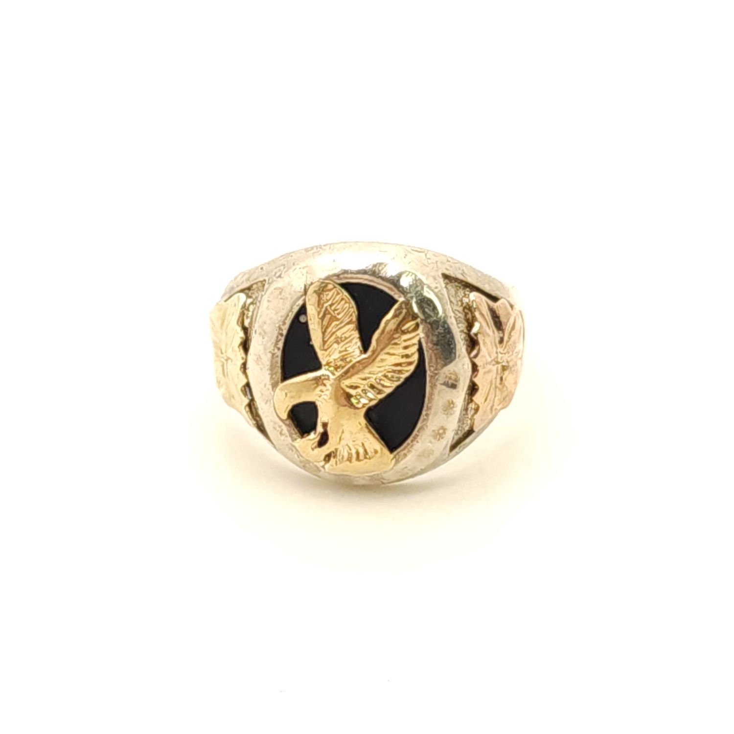 Sterling Silver- Black Hills Gold- Black Onyx- Flying Eagle Ring- Size: 12