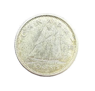 1960 Canada 10 Cents Silver Coin - Bluenose Dime