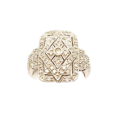 14k White Gold Vintage Design Pave Diamond Ring- Size: 7