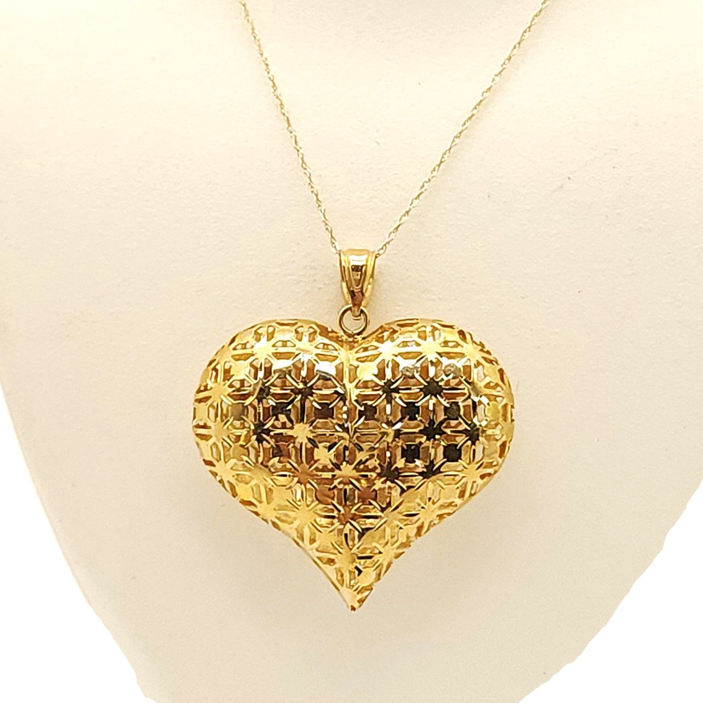 14k Gold Puffed Heart Pendant on 14k Gold Chain- 18" X  0.53mm