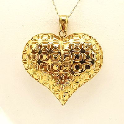 14k Gold Puffed Heart Pendant on 14k Gold Chain- 18" X  0.53mm
