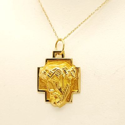 14k Jesus Crown of Thorns Pendant on 14k Gold Chain- Size: 18" X 0.77mm