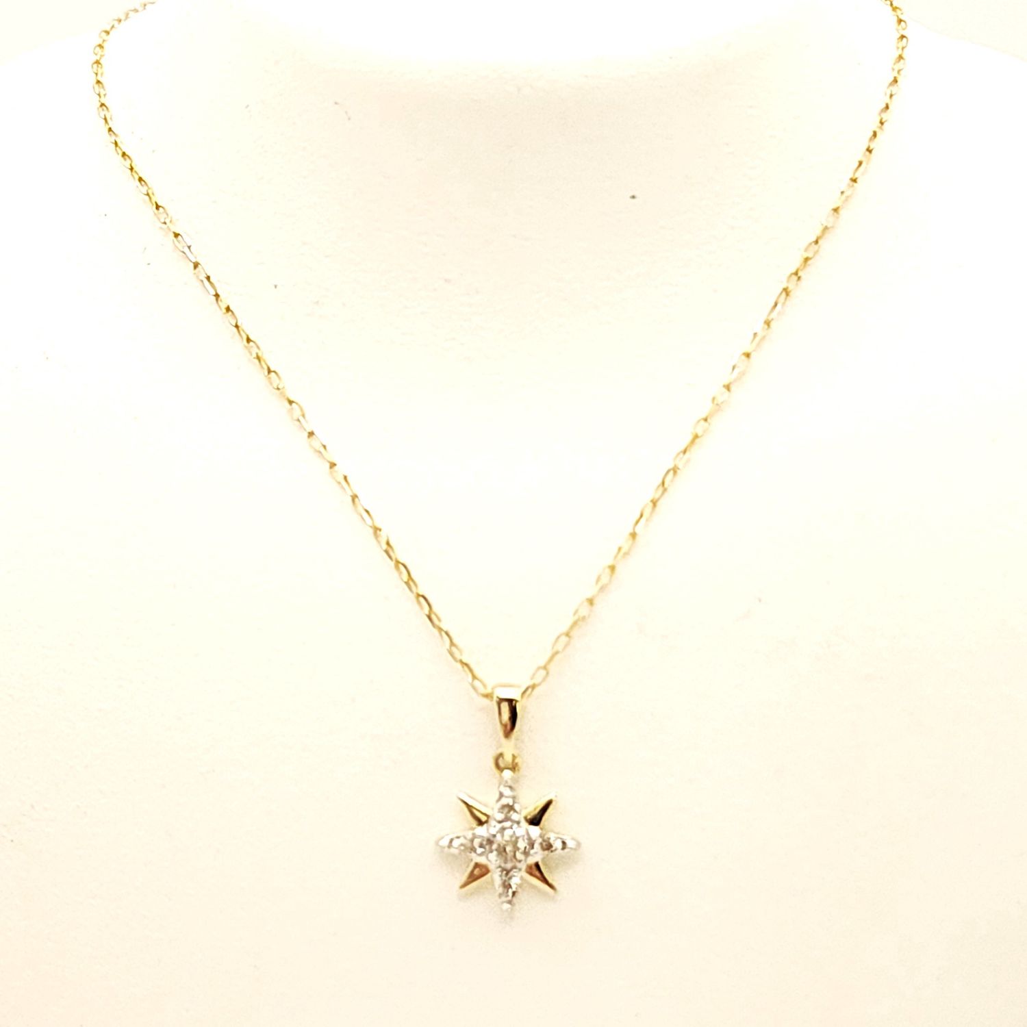 10k Gold Star Diamond Pendant on 10k Gold Chain- Size: 16-18" X 0.57mm