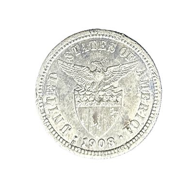 1908 Philippines 10 Centavos Silver Coin - US Territorial Issue