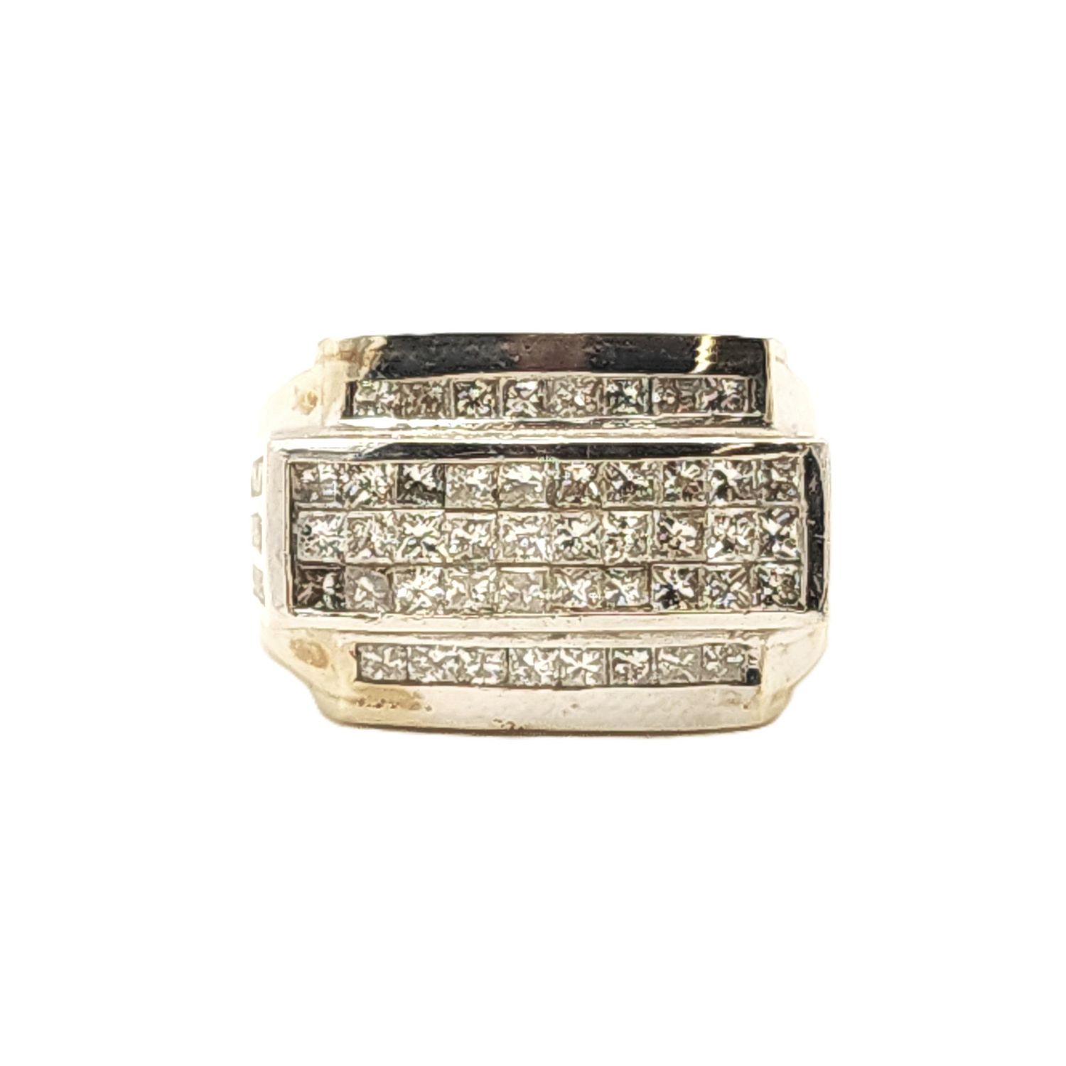 14k White Gold Princess Cut Chanel Set Diamond Ring- Size: 12