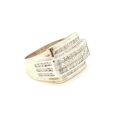 14k White Gold Princess Cut Chanel Set Diamond Ring- Size: 12