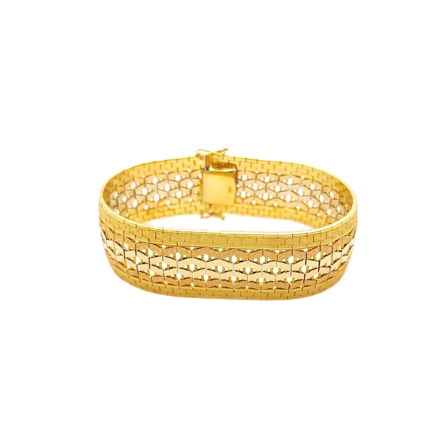 18k Gold Tri-Tone Lace Bracelet- Size: 7"